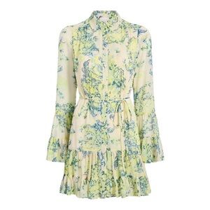 Cinq à Sept Lyra Floral Long Sleeve Ruffle Detail Dress in Light Plaster Multi